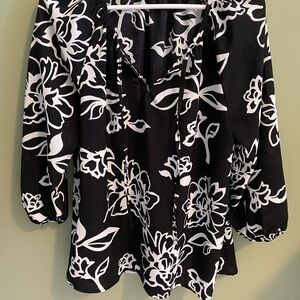 Floral Black and White Women's Top